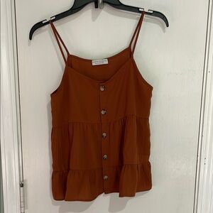 Paper Crane Brown button down ruffle tank